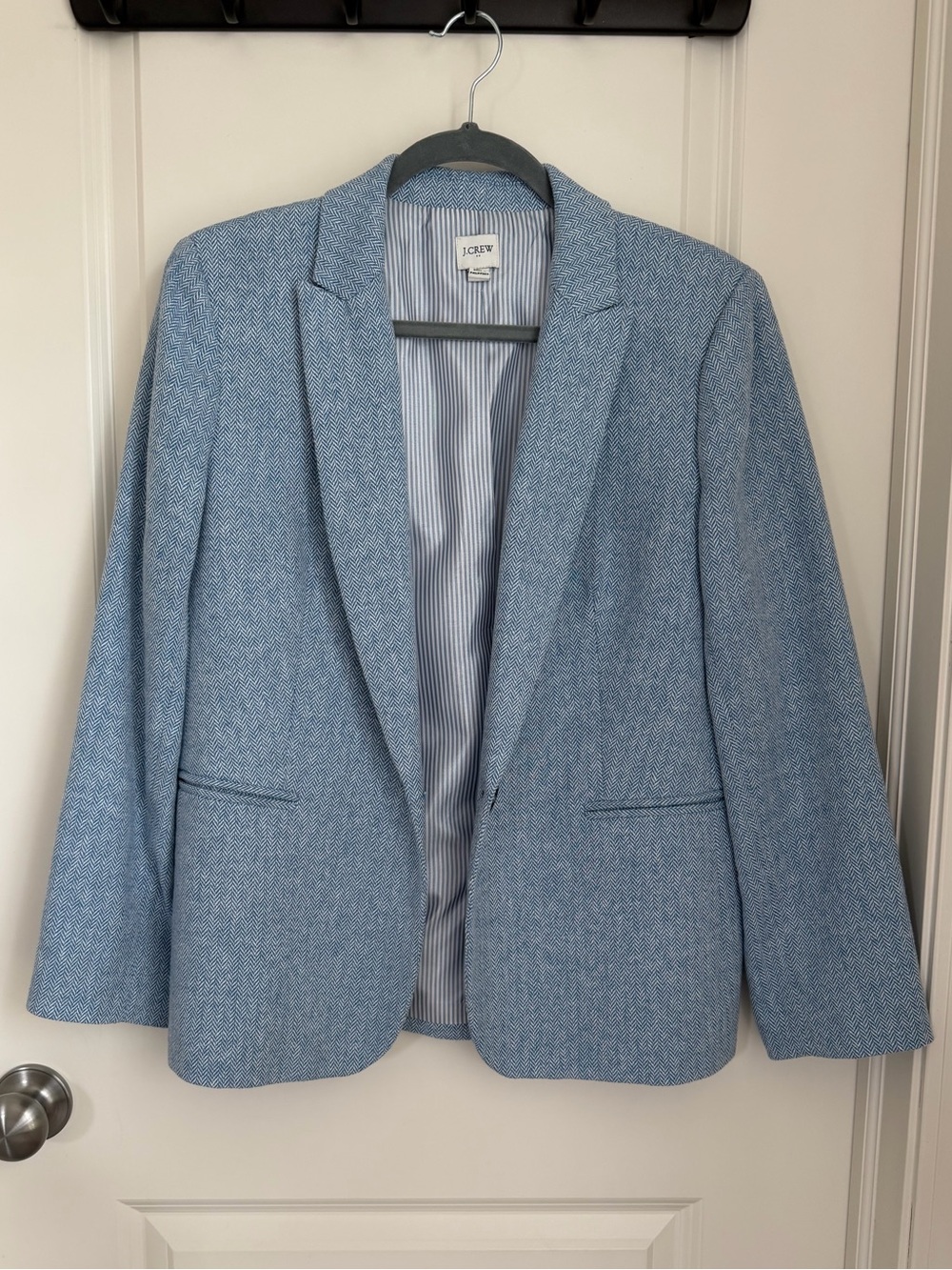 J. Crew Factory Petite Light Blue Herringbone Blazer